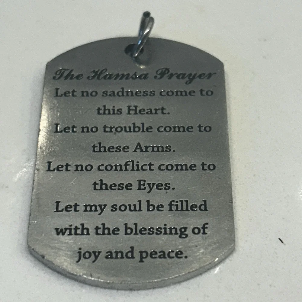Hamsa Hand Symbol Charm Necklace or Keychain Dog Tag Hamsa Prayer Protection